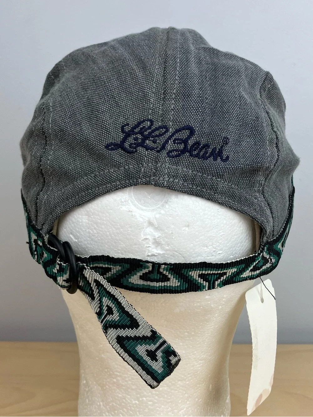 Vintage L.L. Bean 5 Panel Adventure Strapback Hat Script Logo Gray Aztec NOS.